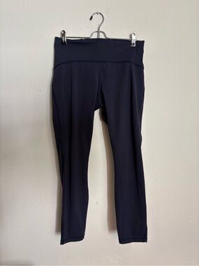 Lululemon Navy High Rise Mesh Panel Crop Leggings Size 10 Side Pockets